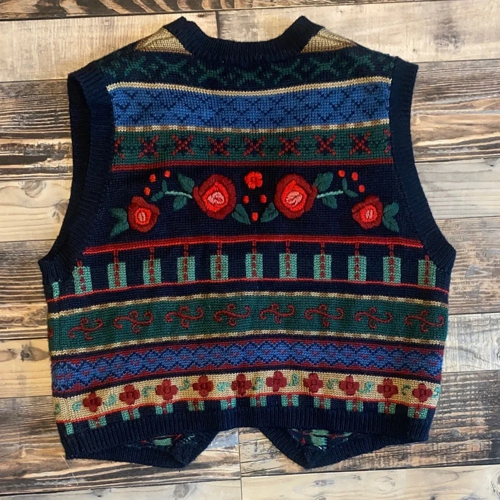 Vintage 1990 Alfred Dunner Floral Wool Blend Western Cardigan Vest